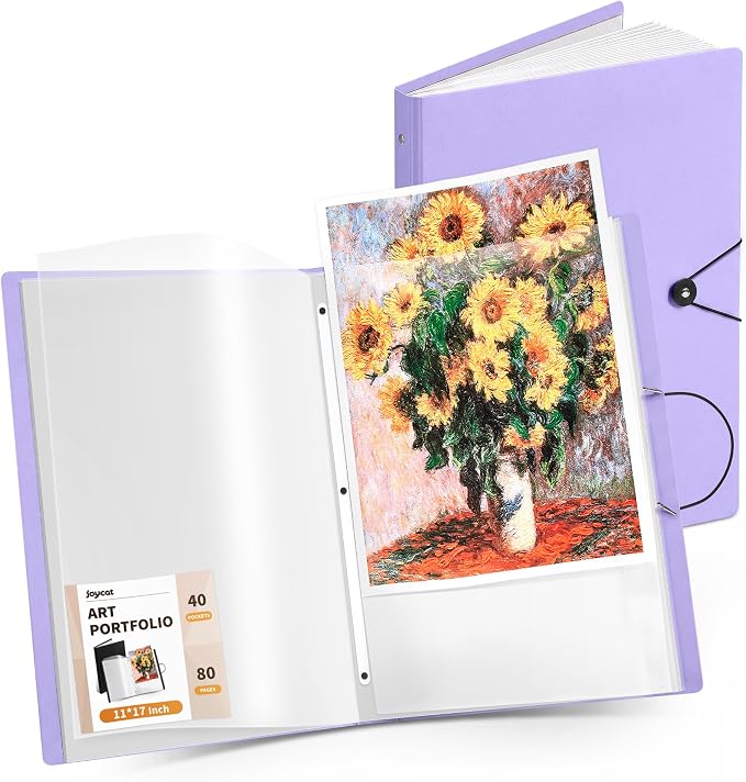 JoyCat 11 x 17 Art Portfolio Binder, 40 Pockets Display 80 Pages, Purple | Acid free 40 pocket portfolio displays up to 80 pages and stores artwork, drawings, and presentations up to 11 x 17 in by JOYCAT