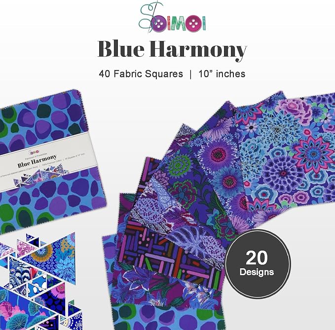 Soimoi 40 Pcs 10 x 10 inches Quilting Fabric Bundles Precut, DIY Cotton Fabric Squares, Printed Layer Cakes Patchwork Materials for Crafts Cloths Decor,Charm Squares for Quilts,Sewing - Blue Harmony - Image 6