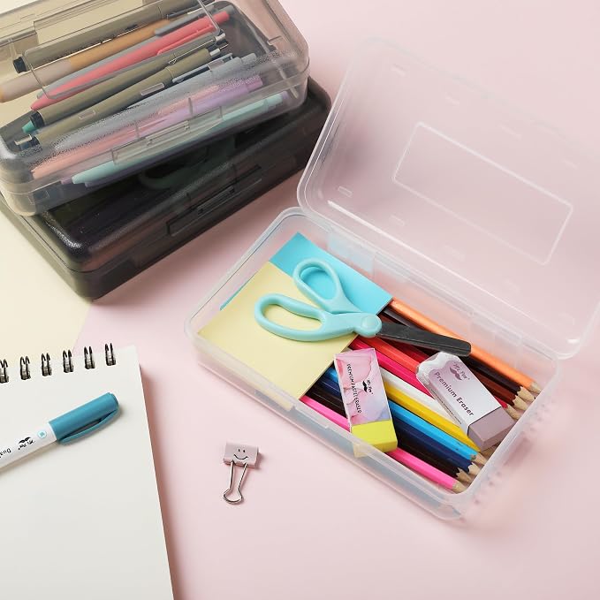 Mr. Pen- Clear Pencil Boxes, 3 Pack, Grey Shades, Snap-Tight Lid | Plastic Pencil Box Organizer, 7.9"x4.5"x2.4" - Image 7