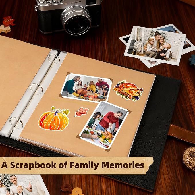 Vienrose 13"x11" Scrapbook Album Gift Set Faux Leather DarkBrown 60 Pages | 3 Ring Scrapbook With 60 Kraft Pages, 30 Plastic Sleeves, Blank Scrapbooks, Photobook, Valentine Gift Wedding Anniversary - Image 2