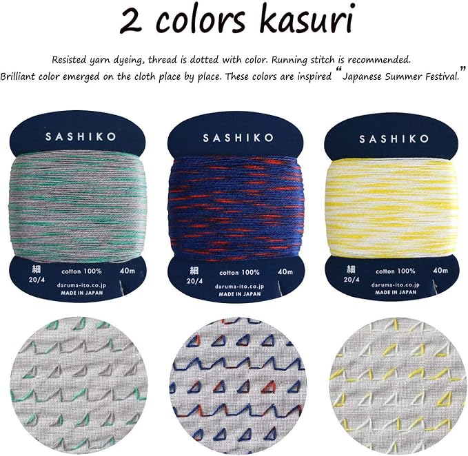 DARUMA Sashiko Thread 100% Cotton Card Type (43.7 yd) x 8 Colors with English Manual, Sewing & Embroidery Value Set with Gift Package (Thin, Kasuri) - Image 5