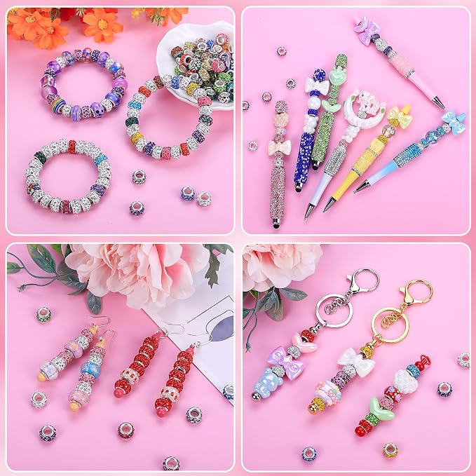 Aipridy European Large Hole Beads, Colorful Glass Charm Beads Set, Assorted Patterns and Designs Rhinestone Craft Beads for DIY Bracelet Jewelry Making (216, Mixed Pack by Color) - Image 3