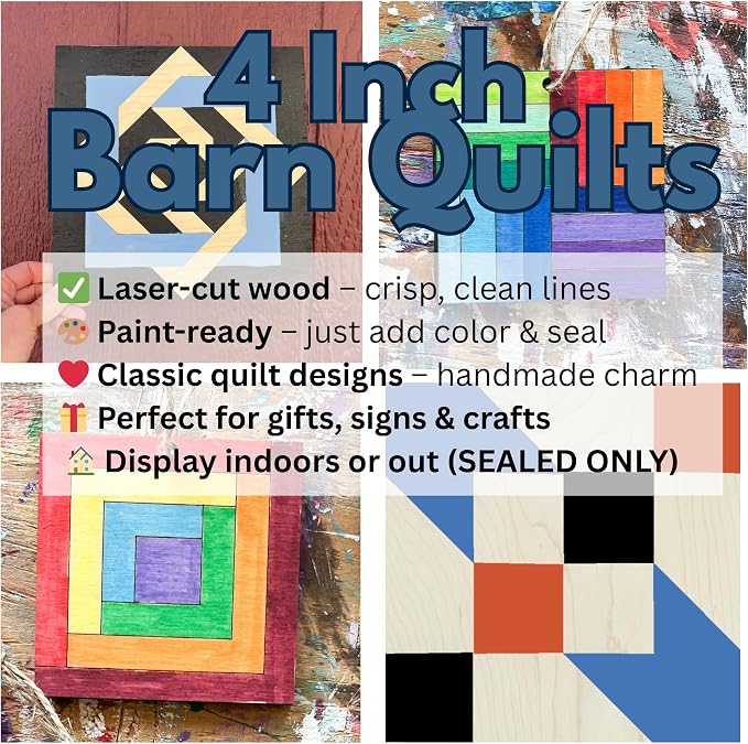 Set of 4 Mini Quilt Block Pattern, Wood Barn Star DIY Kits for Adults, Tiny Wall Hanging Do It Yourself Painting Craft Kit (Starburst) - Image 5