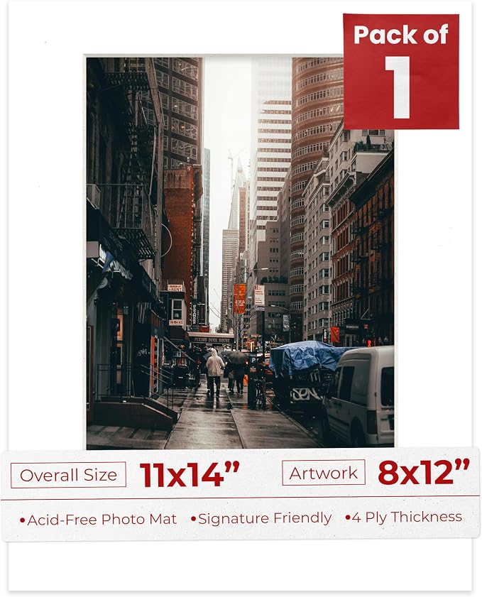 8x12 Mat for 11x14 Frame - Precut Mat Board Acid-Free Show Kit with Backing Board, and Clear Bags Textured White 8x12 Photo Matte Made to Fit a 11x14 Picture Frame Matboard for Framing, Pack of 1 Mat by PosterPalooza