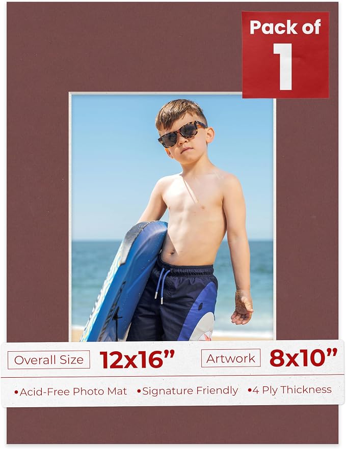 8x10 Mat for 12x16 Frame - Precut Mat Board Acid-Free Show Kit with Backing Board, and Clear Bags Maroon 8x10 Photo Matte Made to Fit a 12x16 Picture Frame Matboard for Framing, Pack of 1 Mat by PosterPalooza