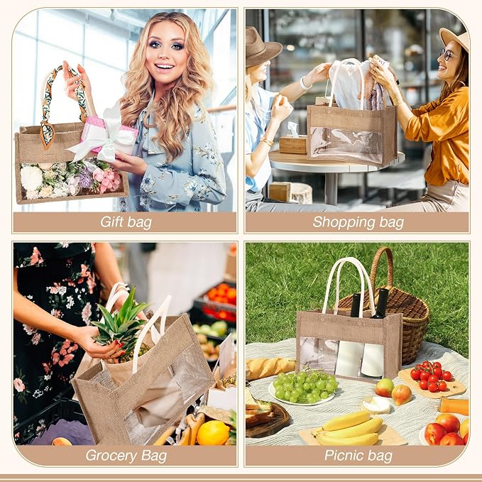 Reginary 16 Pcs Jute Tote Natural Burlap Gift Bags for Bridesmaid Wedding - Image 7