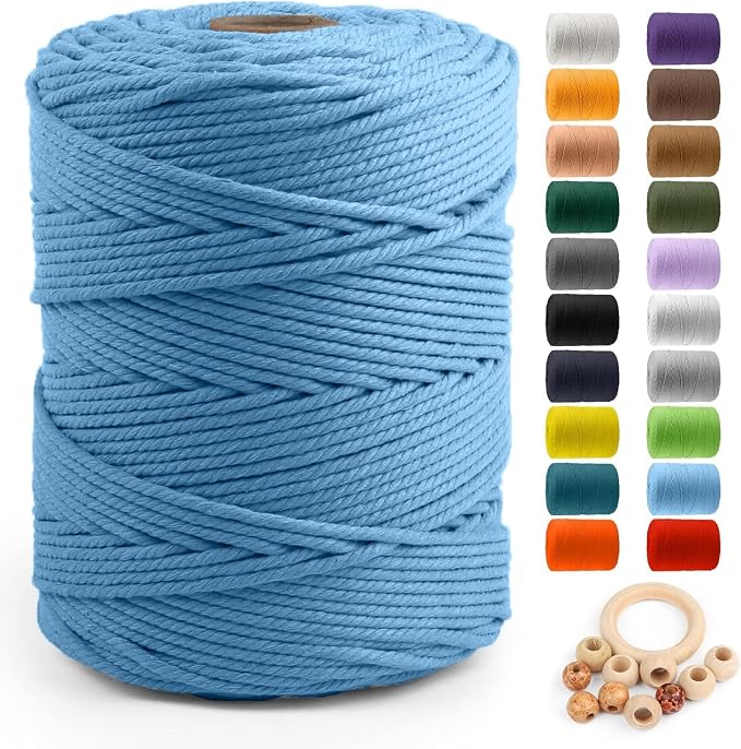 ZUEXT Macrame Cord, Light Blue, 5mm x 328yds Cotton String Macrame Yarn | Natural Handmade, 4 Strands Twisted Cotton Rope, for Craft Wall Hanging Weaving Tapestry Dream Catchers Hanger DIY Gift, 300m by ZUEXT