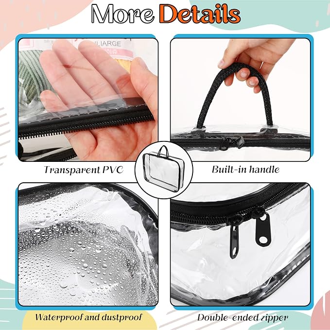 Shinylin 3 Pack Clear Yarn Storage Bags Bulk, 12 x 16 x 4 Inches Yarn Storage Organizer Tote Bag for Knitting Needles Crochet Hooks Wool Balls and Unfinished Project (Black) - Image 4