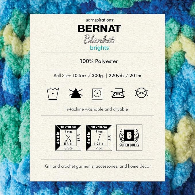 Bernat Blanket Brights Chenille Crochet Yarn, Unicorn Brights, 2-Pack | #6 Super Bulky Yarn, 100% Polyester, Soft Chenille Crochet Yarn for Blankets, Knitting & Crafts, 220yd, 300g/10.5oz per skein - Image 7