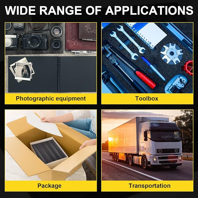 Treela 2 Pcs Customizable Polyethylene Foam Sheets 16x12x2" Black Thick Cuttable Foam Padding Inserts for Cases, Polyethylene Block Sheet for Packing Toolbox Storage and Craft Pad - Image 6