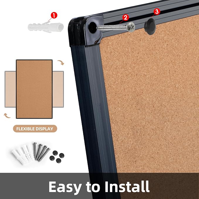 Extra Large Cork Bulletin Board 60" X 36", Black Aluminum Framed 5'x3' Corkboard for Wall, Wall Mounted Notice Pin Board with 18 Push Pins for School, Home & Office - Image 7