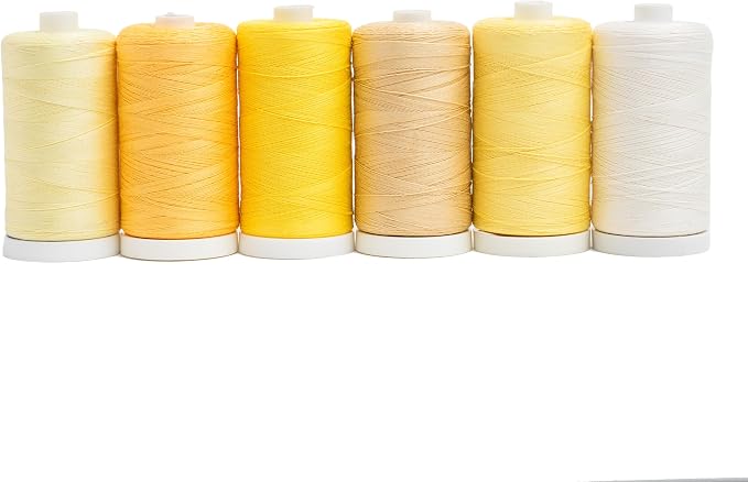 Connecting Threads Yellow Assorted 100% Cotton Thread Set - 6 Spools | 1200 yard spools of 50 weight thread for machine sewing, handsewing, and quilting - Summer Sun color by ConnectingThreads