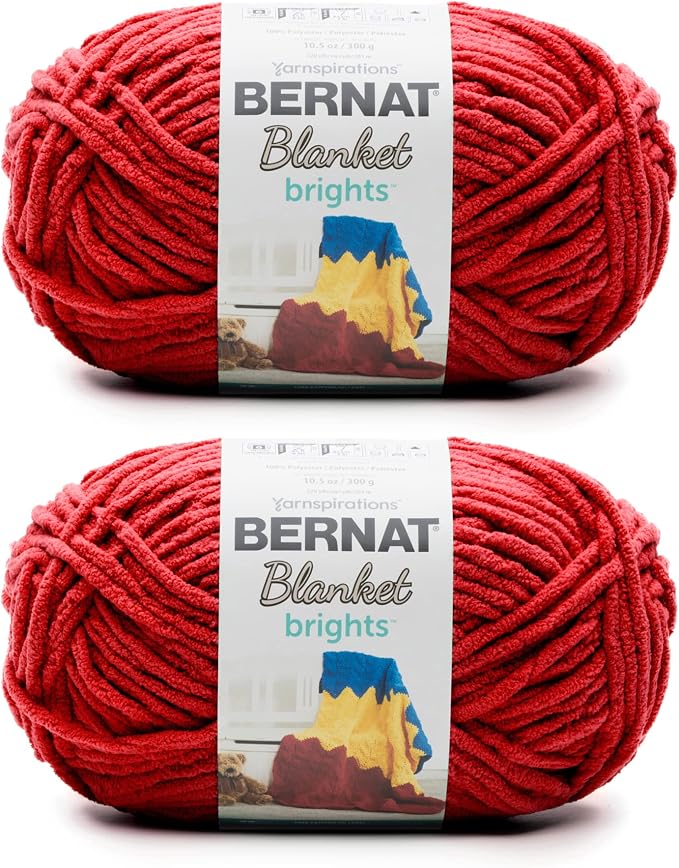 Bernat Blanket Brights Chenille Crochet Yarn, Race Car Red, 2-Pack | #6 Super Bulky Yarn, 100% Polyester, Soft Chenille Crochet Yarn for Blankets, Knitting & Crafts, 220yd, 300g/10.5oz per skein by Bernat