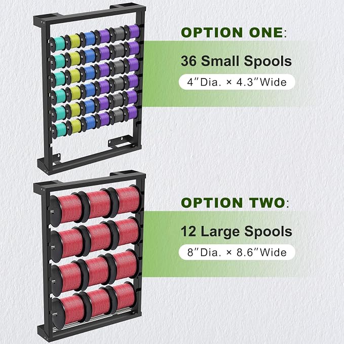 SELEWARE Wall Mount Wire Spool Rack, Cable Dispenser with 6 Adjustable Rods | Heavy Duty Steel Cable Reel Holder, Wire Rack for Industrial, Electrical, and Retail Storage and Display (Black) - Image 2
