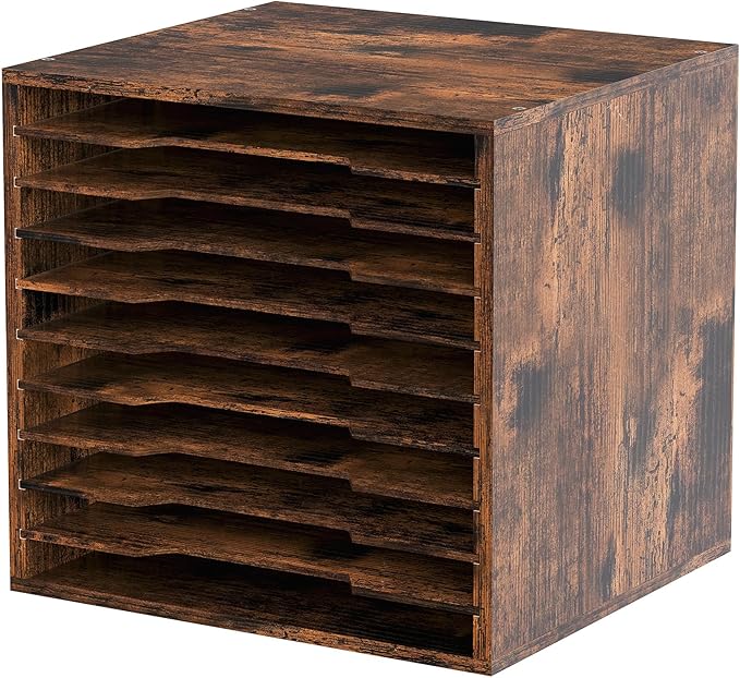 EasyPAG Scrapbook Paper Storage Organizer for Craft Room, 12x12 Paper Storage Desk Shelf, 10 Slot Adjustable File Sorter for Office School Classroom, Antique by EasyPAG