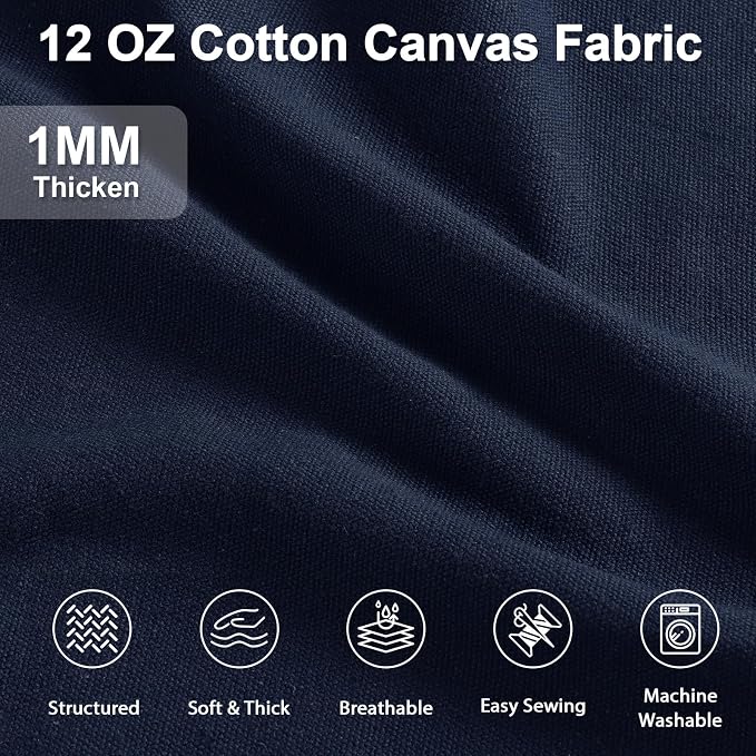 12oz Heavy Duty Canvas Fabric, 59" W Natural Cotton Duck Cloth 3 Yards | by The Yard, Durable, Thick & Heavy Sewing Material, for Arts & Crafts, Bags, Covers, Painting, Home Decor, Navy Blue - Image 2