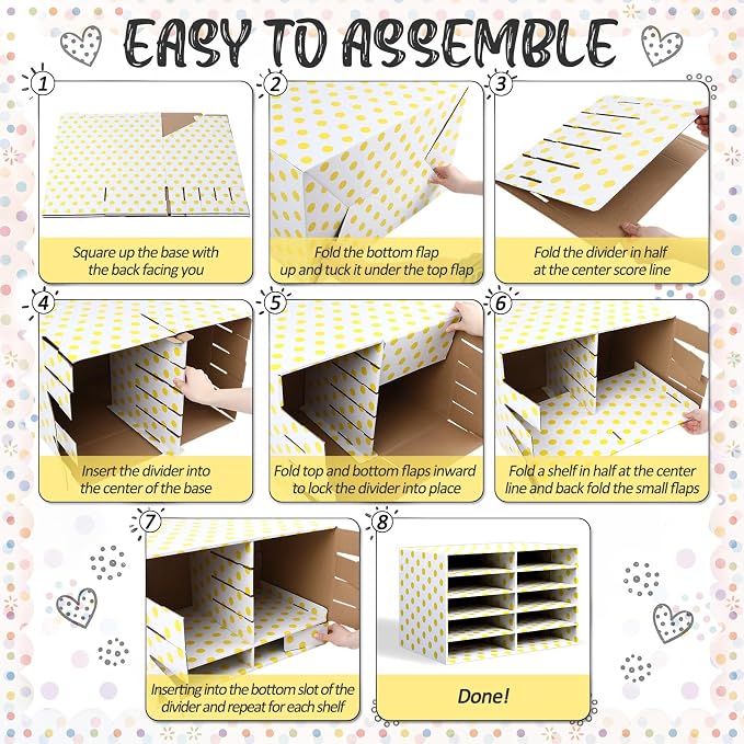 Eaasty 2 Pack 10 Slot Paper Storage Organizer, Back to School Construction Paper Holder for Office, Home, and School Use, 20.5 x 12.4 x 13.3 Inches (Polka Dots,Yellow) - Image 3