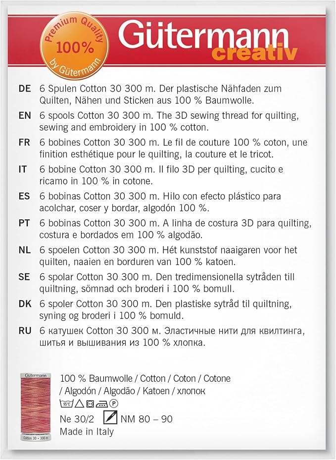 Gutermann 'Assorted' No.30 Natural Cotton Thread Set - 6 x 300m, Multicolor (GUT_734022-2) - Image 3