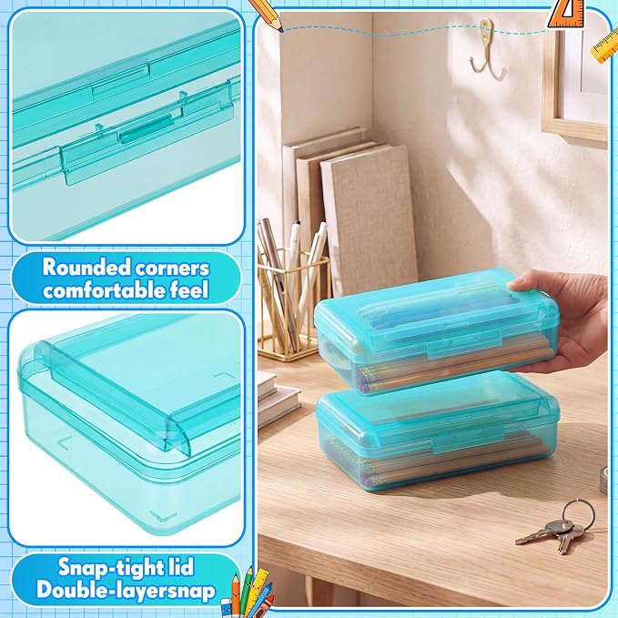 Blulu 6 Pack Double Layer Pencil Boxes Large Capacity,Teal | with Snap-tight Lid Plastic Pencil Cases Pen Storage 8 x 5 x 2 in for Back to School Supplies Stationery Donation Office Home - Image 5