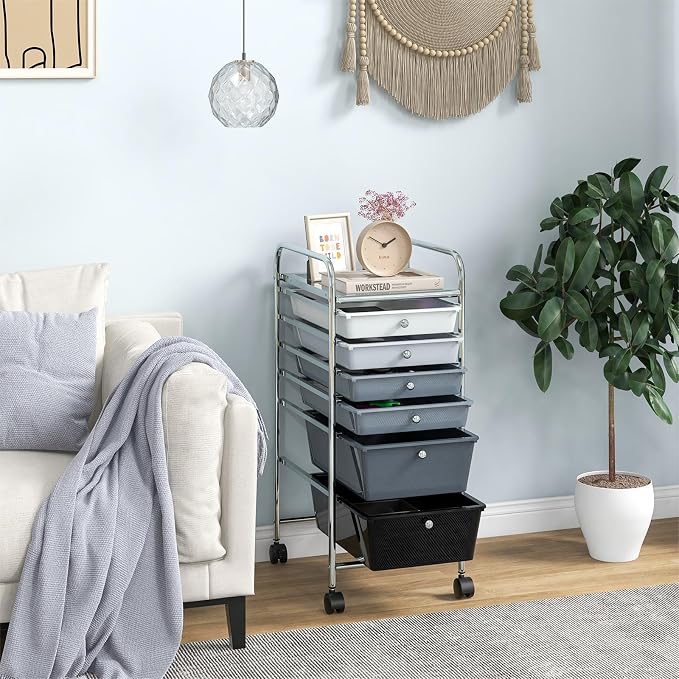 DREAMADE Rolling Cart with Storage Drawers, Utility Cart with Removable Plastic Drawers, Lockable Wheels, Art Cart for Classroom Organization Art Supplies Office Scrapbook (6 Drawers, Mixed-black) - Image 2