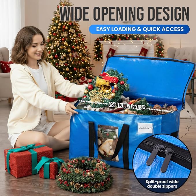 TAILI 4 Pack Blue Extra Large Moving Bags,Storage Bags with Visible Window | 93L Heavy Duty Totes For Storage,Wrap Around Handles,Alternative to Moving Boxes, College Dorm,Perfect for Moving - Image 4