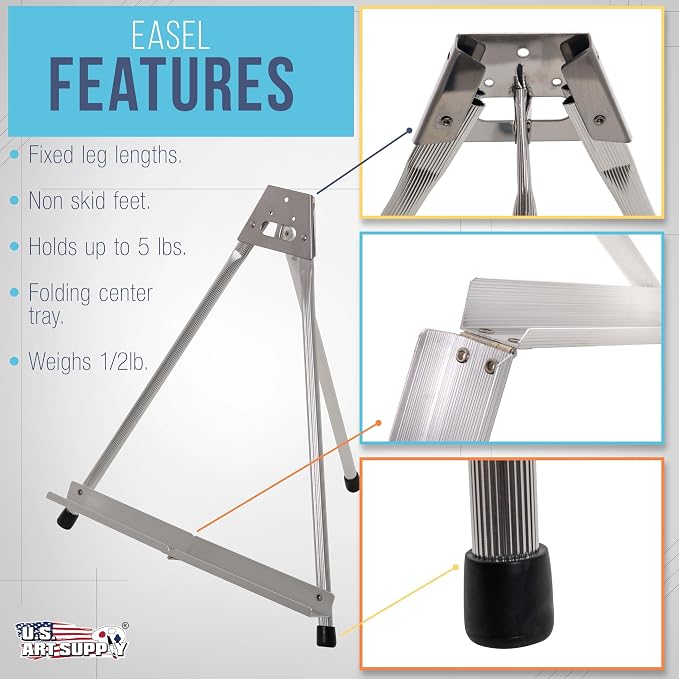 U.S. Art Supply 15" High Aluminum Tabletop Display Easel for Painting (10 Pack), Adjustable Folding Stand - Portable Art Easel for Displaying Canvas, Whiteboards, Posters, Signs, Pictures, Paintings - Image 3