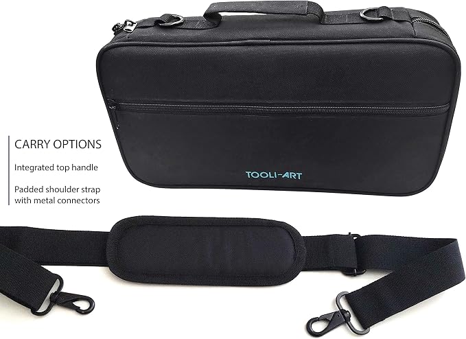 TOOLI-ART Marker & Pen Carrying Case -120 Slots, Canvas, Extra Pockets, Trolley Sleeve, Removable Shoulder Strap, For Most Markers (up to 15mm Diameter), Lipstick, Etc. Black - Image 8