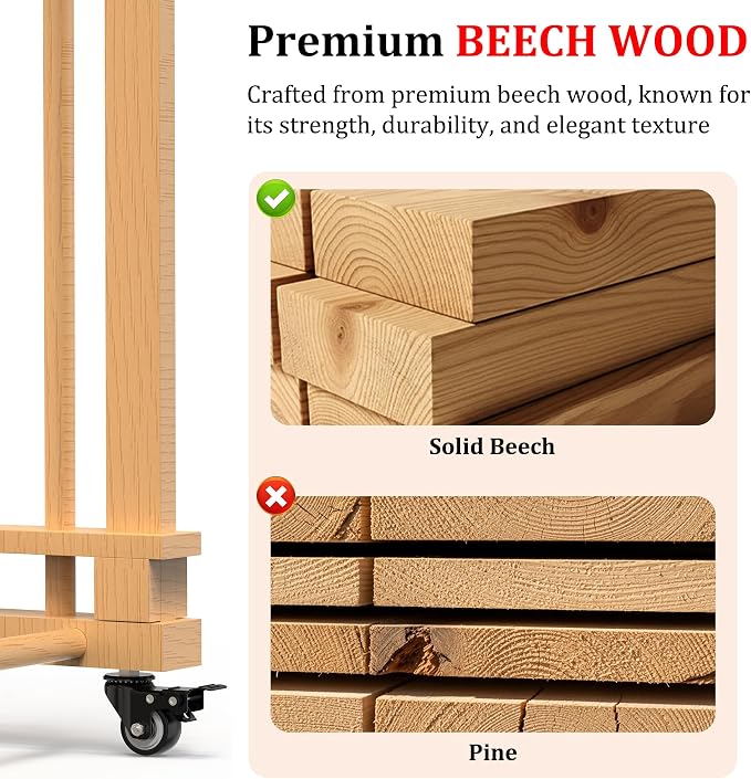 Art Storage Rack with Wheels & Handle- Beech Wood Canvas Organizer & Artwork Storage Organizer for Drawing Board, Panel, Paper Pad for Art Studios, Artworks, Gallery, Classroom - Image 4