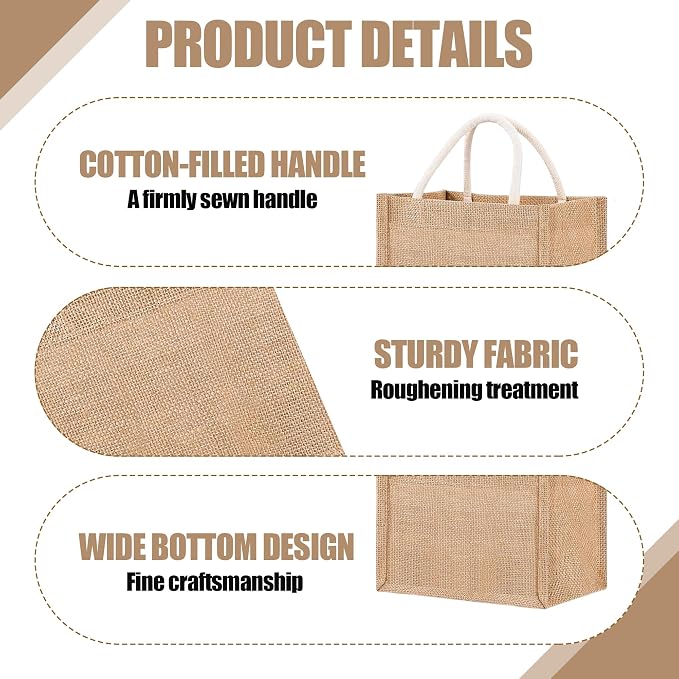 24 Pcs Burlap Tote Bag Mini Jute Reusable Waterproof Bag with Handles Small Blank Canvas for Wedding Welcome,Beach,Bridesmaid,Reusable Bulk Jute Bags with Cream Ribbons DIY Gifts(9.06 x 6.3 x 5.12'') - Image 3