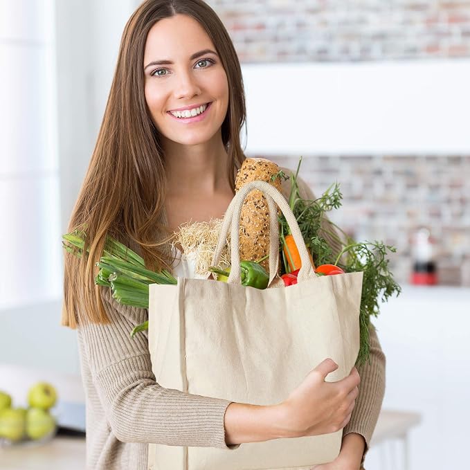 HOMELY CONNECT Large Tote Bag for Groceries, Reusable Canvas Shopping Bag with Handles, Heavy Duty Washable Market Tote - Image 6