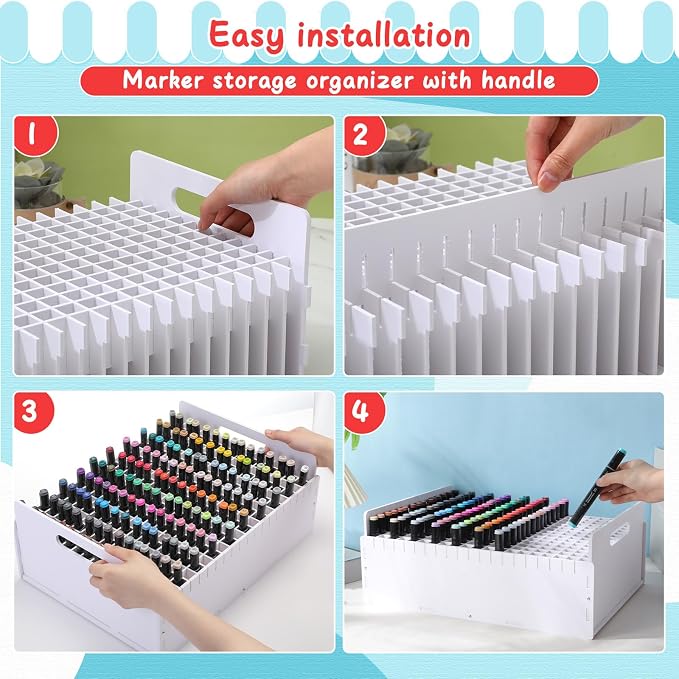 Marker Pen Organizer Holder, Art Marker Storage Rack for Colored Pens Pencils Brushes Adjustable Craft Art Supply Storage for Desk Organizer (300 Slots) - Image 5