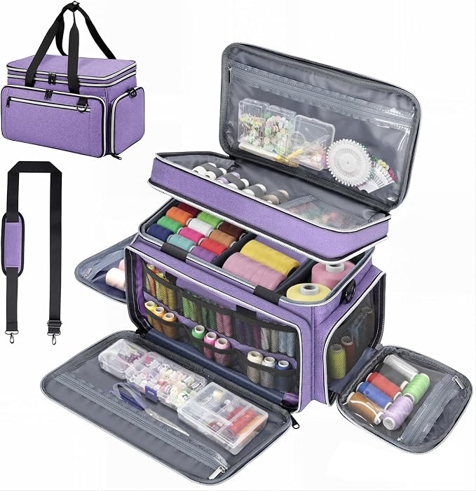 Anitor Sewing Supplies Organizer, Double Layer Sewing Storage Organizer | Two Detachable Dividers, Large Travel Sewing Bag Organizer with Shoulder Strap for Accessories (Bag Only) by Anitor