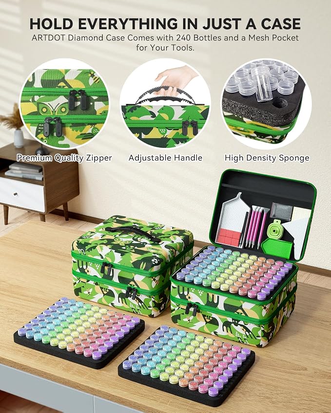 ARTDOT 240 Slots Storage Container for Diamond Painting Kits for Adults,Portable Diamond Painting Storage Box with Accessories and Tools - Image 3