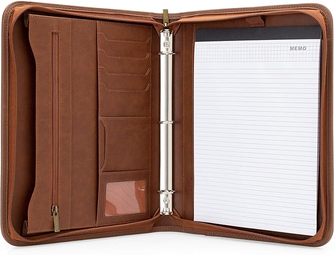 Forevermore Portfolio Binder, 1.5" Permanent 3-Ring, Vegan Leather, Brown - Image 6