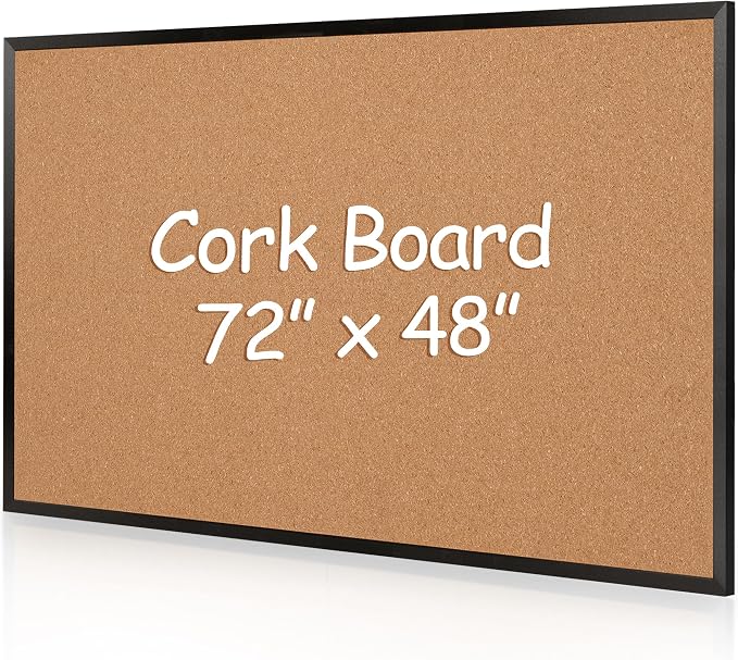 Extra Large Cork Bulletin Board 72" X 48", Black Wood Framed 6'x4' Corkboard for Wall, Wall Mounted Notice Pin Board with 18 Push Pins for School, Home & Office by Justdowhatyouwanttodo
