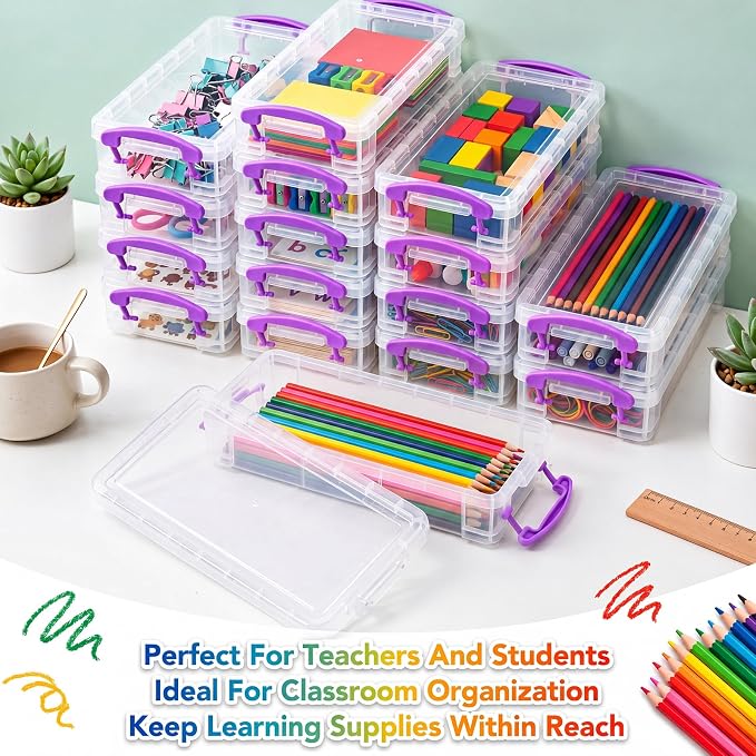 Zonon 12 Pcs Large Capacity Pencil Box Bulk Plastic Clear Pencil Case Crayon Marker Organizer Stackable Storage Containers for Art Craft Pen Back to School Teacher Supplies (Purple) - Image 7
