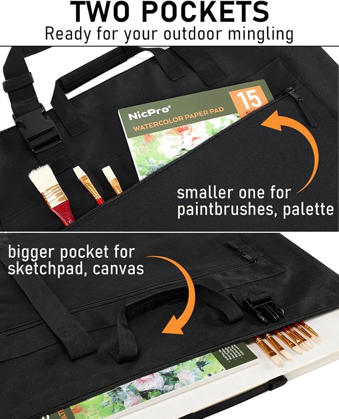 Nicpro Light Weight Art Portfolio Bag, 36x48” Waterproof Art Portfolio Case | with Shoulder & Handle Carry, for Artwork, Poster, Sketch Drawing, Canvas, Photography, Solar Panel Storage - Image 5