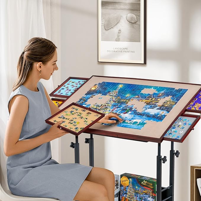Becko US 1500 Piece Tilting Puzzle Table with 5 Drawers & Protective Cover | Height & 5-Level Angle Adjustable, Ergonomic Jigsaw Board Table for Adults, Easy to Tilt, Relieve Neck & Back Pain - Image 2