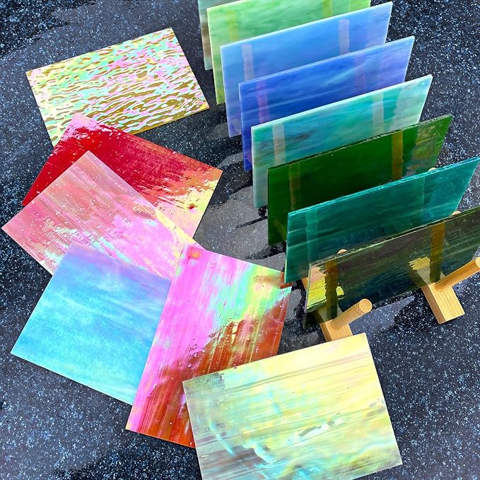 LITMIND 24 Sheets Iridescent Stained Glass Variety Pack - 6 x 4 Inch Cathedral Art Glass for Mosaic Crafts & Supplies, Assorted Colors for Stunning Projects - Image 2