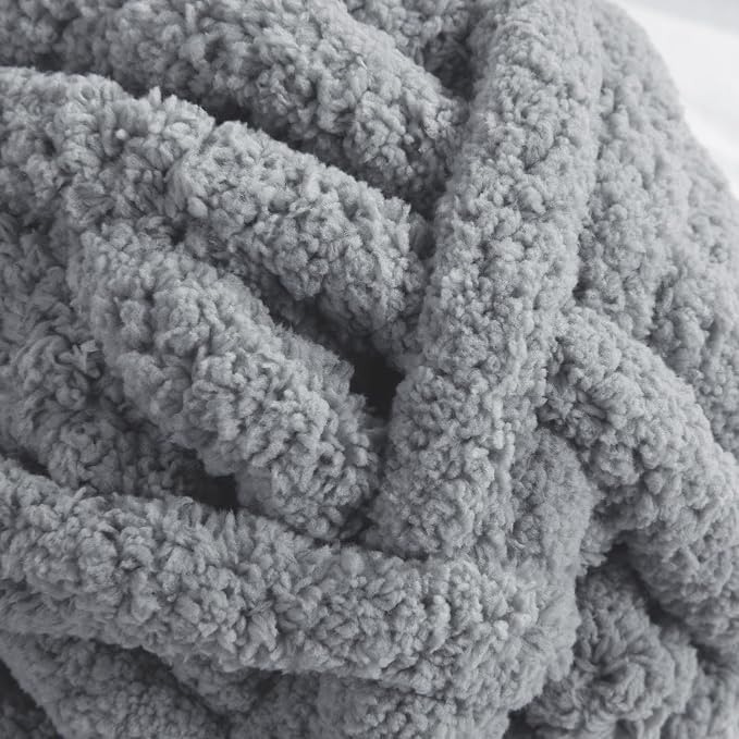 Hombys Light Grey Chunky Chenille Yarn for Crocheting & Knitting, Super Bulky Thick Fluffy Yarn for Hand Knitting Blanket, Soft Plush Yarn, 8 Jumbo Pack (27yds, 8 oz Each Skein) - Image 8