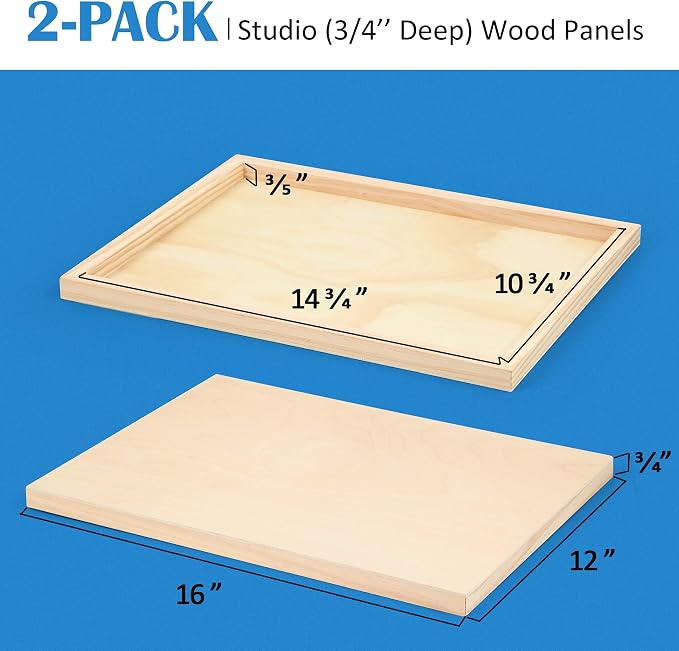 2 Pack 12x16 Unfinished Birch Wood Panels Kit for Painting | Studio 3/4’’ Deep Wood Canvas, Cradle Boards for Acrylic Pouring, Art, Crafts, Epoxy Resin, Laser Engraving Cutting - Image 2
