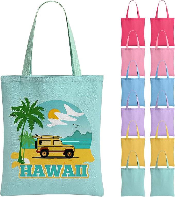12Pack Canvas Tote Bags Bulk, 10oz Cotton Blank Canvas Tote Bags | Reusable grocery bags, shopping cloth bags w/colorful handles personalized present bags for women, Christmas decorating craft by TAOZIM
