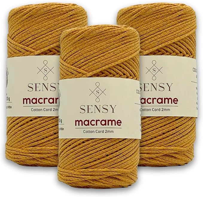 S Sensy 2mm Cotton-Vegan Recycled Macrame Cord 3 Skeins, Mustard 159 Yards by SSENSY