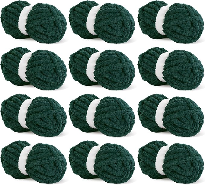 HOMBYS Dark Green Chunky Chenille Yarn for Crocheting, Bulky Thick Fluffy Yarn for Knitting,Super Bulky Chunky Yarn for Hand Knitting Blanket, Soft Plush Yarn, 12 Jumbo Pack (27 yds,8 oz Each Skein) by HOMBYS