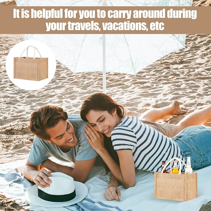 24 Pcs Burlap Tote Bag Mini Jute Reusable Waterproof Bag with Handles Small Blank Canvas for Wedding Welcome,Beach,Bridesmaid,Reusable Bulk Jute Bags with Cream Ribbons DIY Gifts(9.06 x 6.3 x 5.12'') - Image 6