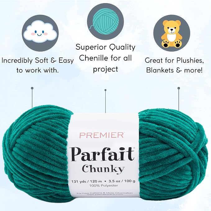 Premier Yarns Parfait Chunky Emerald 1150-30 | 3 Skeins, Same Dye Lot, Project Bag, #6 Super-Bulky, 100% Polyester, Ideal for Crochet or Knitting Baby Blankets, Scarves - Image 2