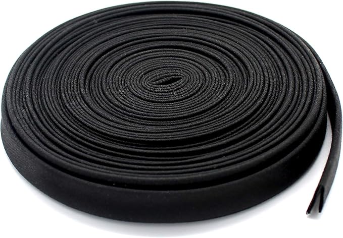1/2" Wide Double-fold Bias Tape ~ Poly Cotton (5 Yards, Black)- Made in USA by Zipperstop
