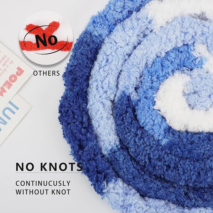 Chunky Yarn for Hand Knitting, Chunky Chenille Blanket Yarn for Crocheting, Bulky Soft Fluffy Chenille for Blanket Project, 8 Pack of 8oz/25yds, White&Blue - Image 3