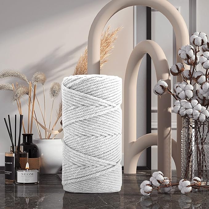 ZUEXT Macrame Cord, White, 5mm x 109yds Cotton String Macrame Yarn | 100% Natural Handmade, 4 Strands Twisted Cotton Rope, For Wall Hanging Plant Hangers Gift Wrapping Tapestry DIY Crafts, 100m - Image 6