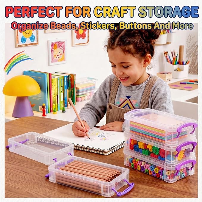 Zonon 12 Pcs Large Capacity Pencil Box Bulk Plastic Clear Pencil Case Crayon Marker Organizer Stackable Storage Containers for Art Craft Pen Back to School Teacher Supplies (Purple) - Image 6